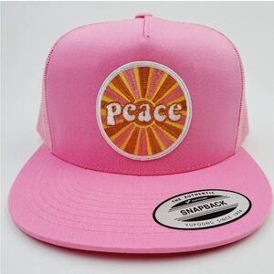 Peace Embroidered patch Flat Bill Trucker Mesh Snapback Ca…